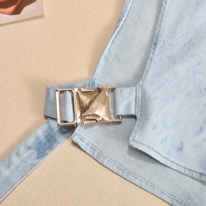 Elegant Tank Tops for Women Streetwear Summer 2025 New Cowboy Pile Collar Pullover Sleeveless Workwear High Waist Short Vest