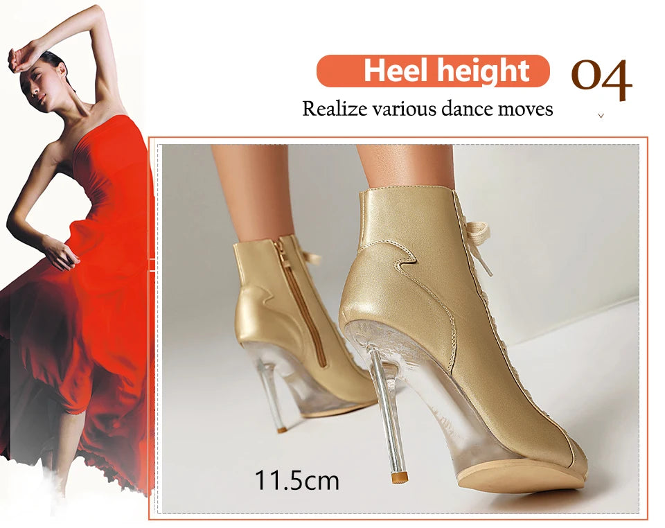 Lace-Up Crystal Heel Ballroom Dance Boots for Women