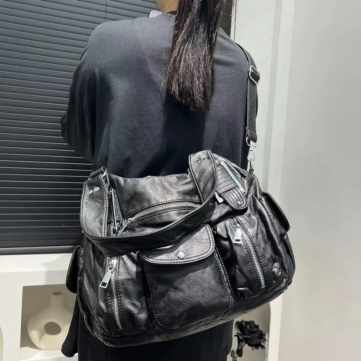 Y2K Multi-Pocket Motorcycle Shoulder Bag for Women