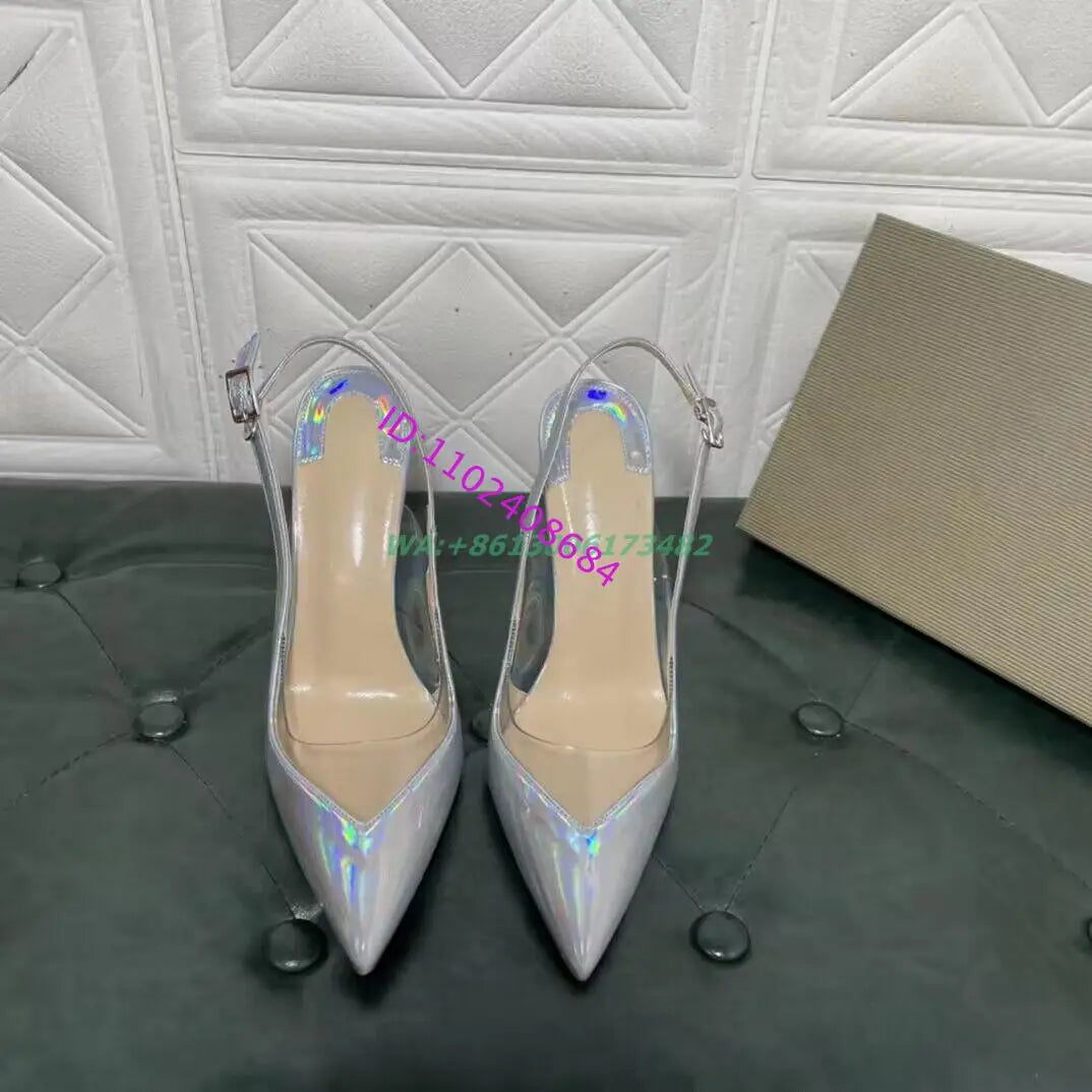 Elegant Women Design Brand High Heel Pointed Toe Slingback Shoes 12Cm High Heel Sexy Lady Pointy Slingback Stilettos Plus Size