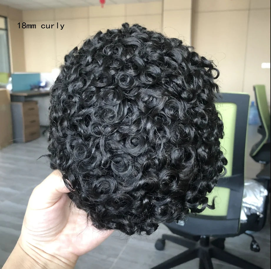 Curly Human Hair Toupee Replacement System for Women