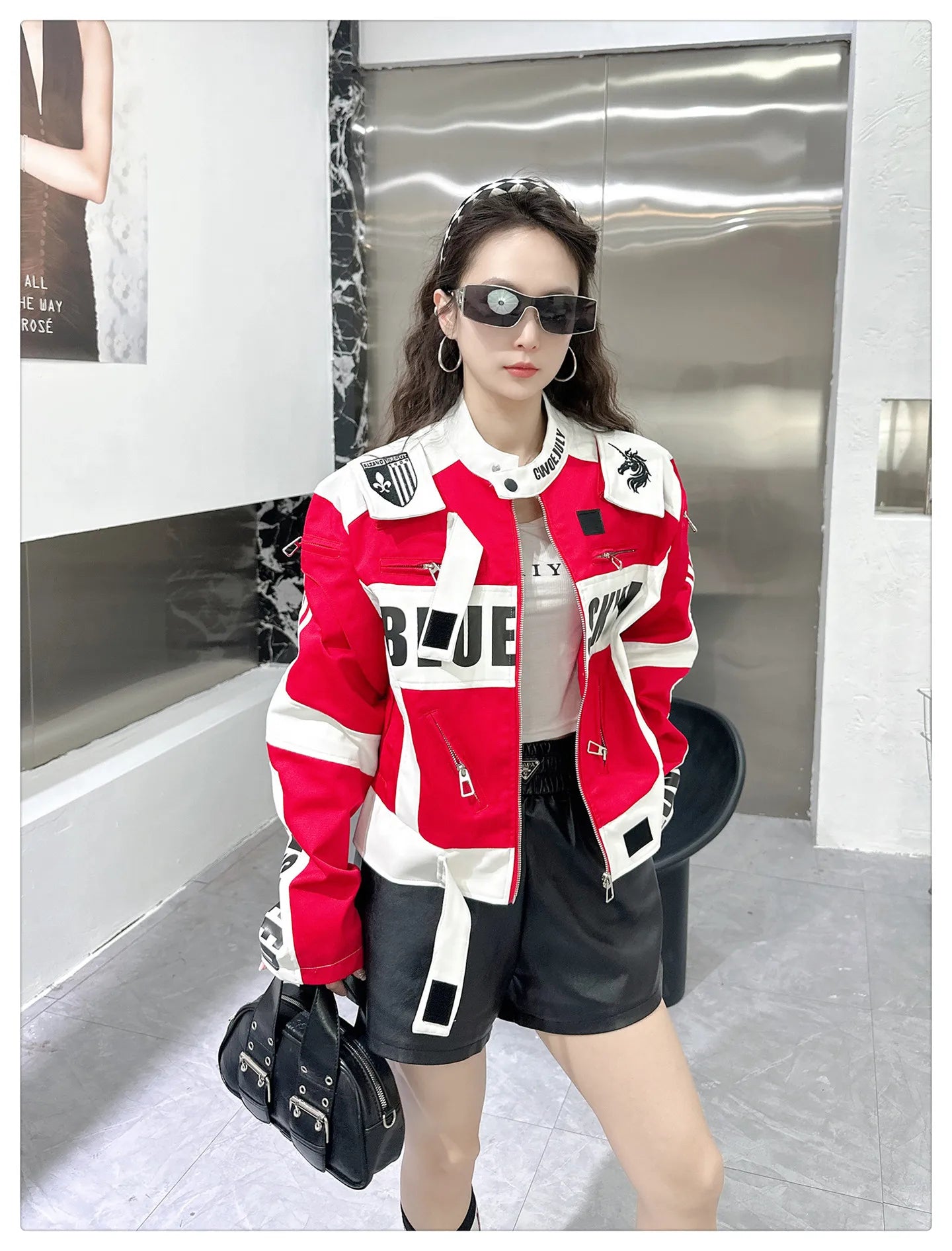 American Retro Motorcycle Clothes Stand Collar Short Zip Cardigans Coat Spring Autumn Embroidery Handsome Baseball Jackets Tide