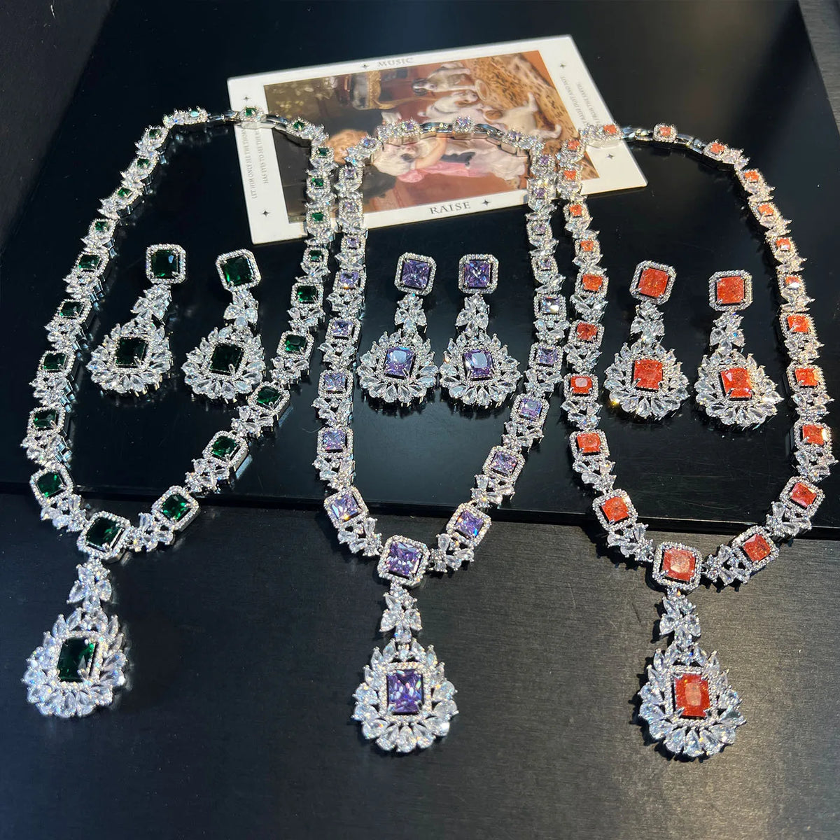 Multicolor Flower Zircon Necklace and Earring Set for Women