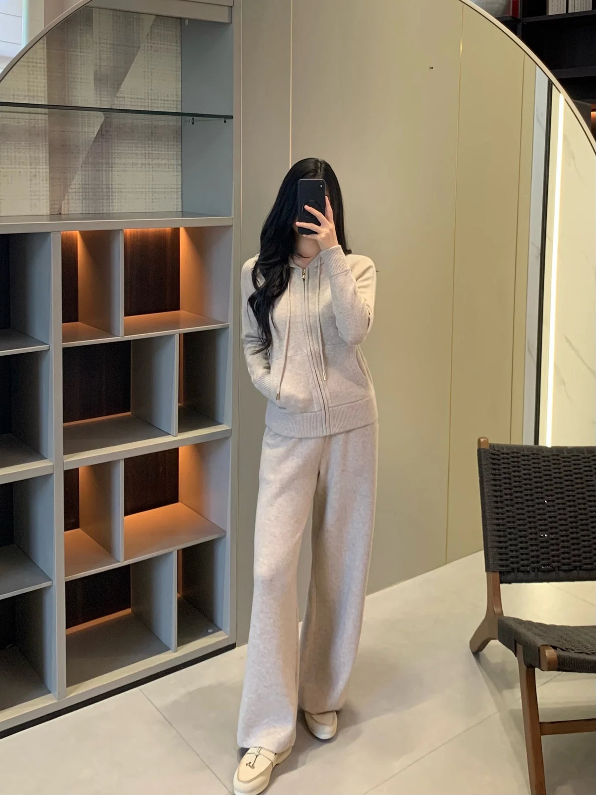 Hooded Knit Two Piece Set With Elastic Waist Pants For Women
