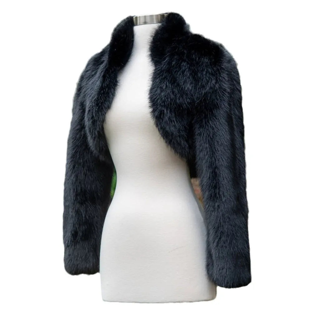 Warm Faux Fur Long Sleeve Open Front Coat for Women