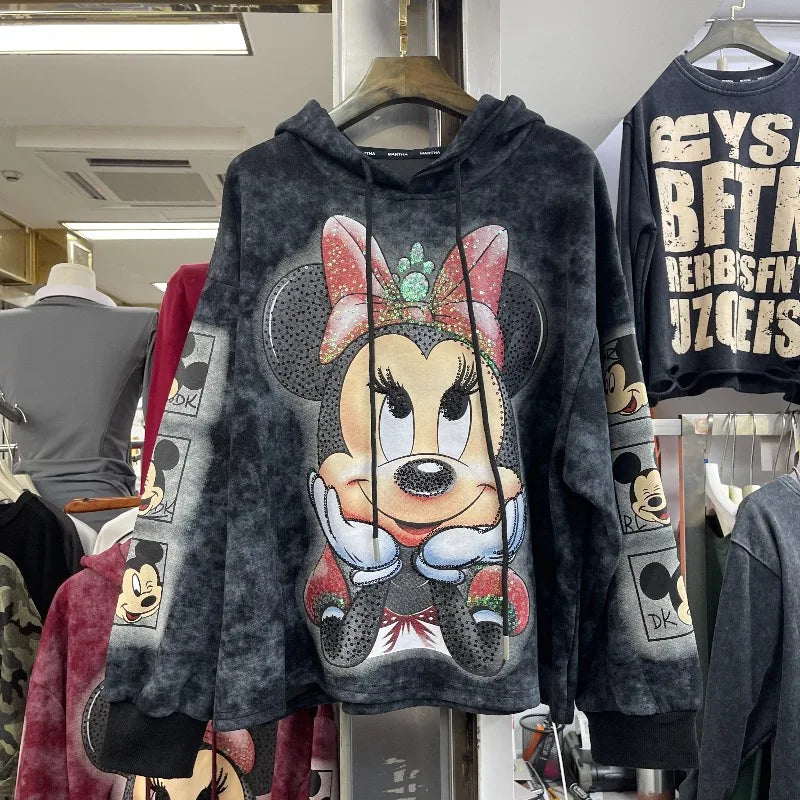 2025 Autumn Winter Heavy Industry Sequin Cartoon Loose Sudaderas Fashion Hoodie Women's Autumn Winter Hooded Pullover Sweatshirt