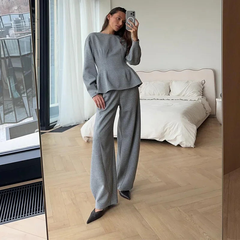 Spring Chic O-Neck Pleated Loose-Fit Two-Piece Set for Women