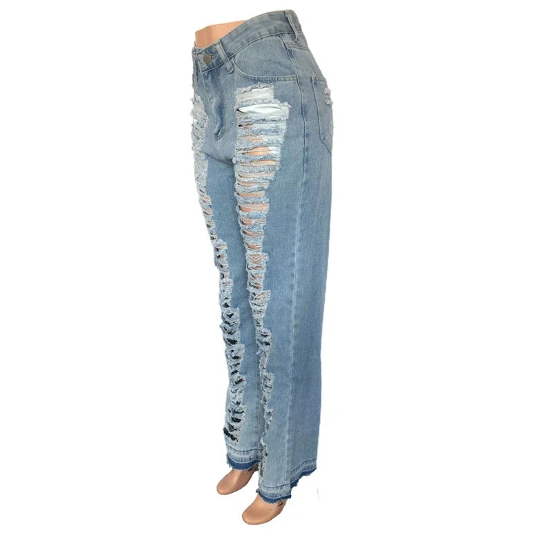 High Waist Ripped Straight Leg Summer Jeans for Women