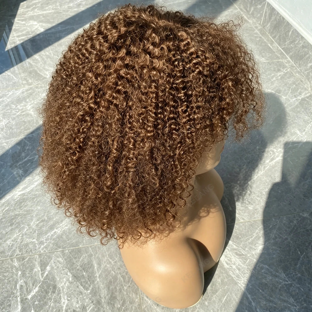 Glueless Short Afro Kinky Curly Bob Human Hair Wig for Women