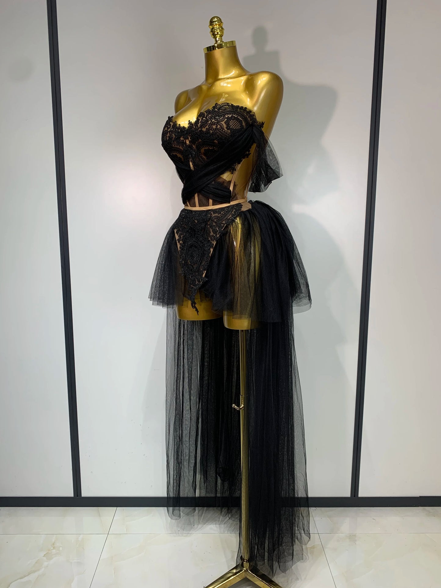 2025 New Arrived Sexy Cute Mesh Tops Skirt 2 PCS Set Women Celebrate Party Birthday Nightclub Performance Stage Show Outfit