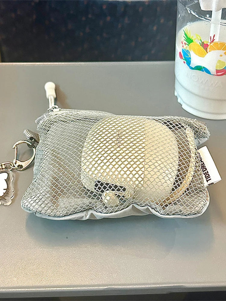 Double-layer Zipper Bag Simple Mesh Storage Bag Large Capacity Portable Earphone Lipstick Cosmetic Bag Mesh Coin Storage Bag