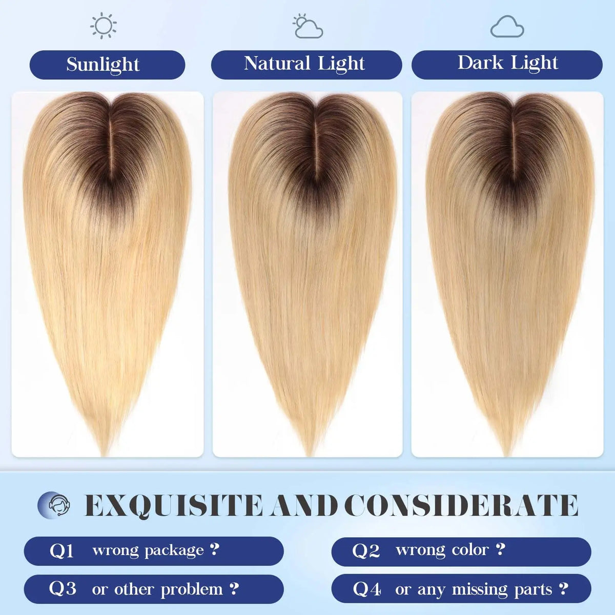 Ombre Brown Blonde Silk Base Human Hair Topper With Bangs For Women