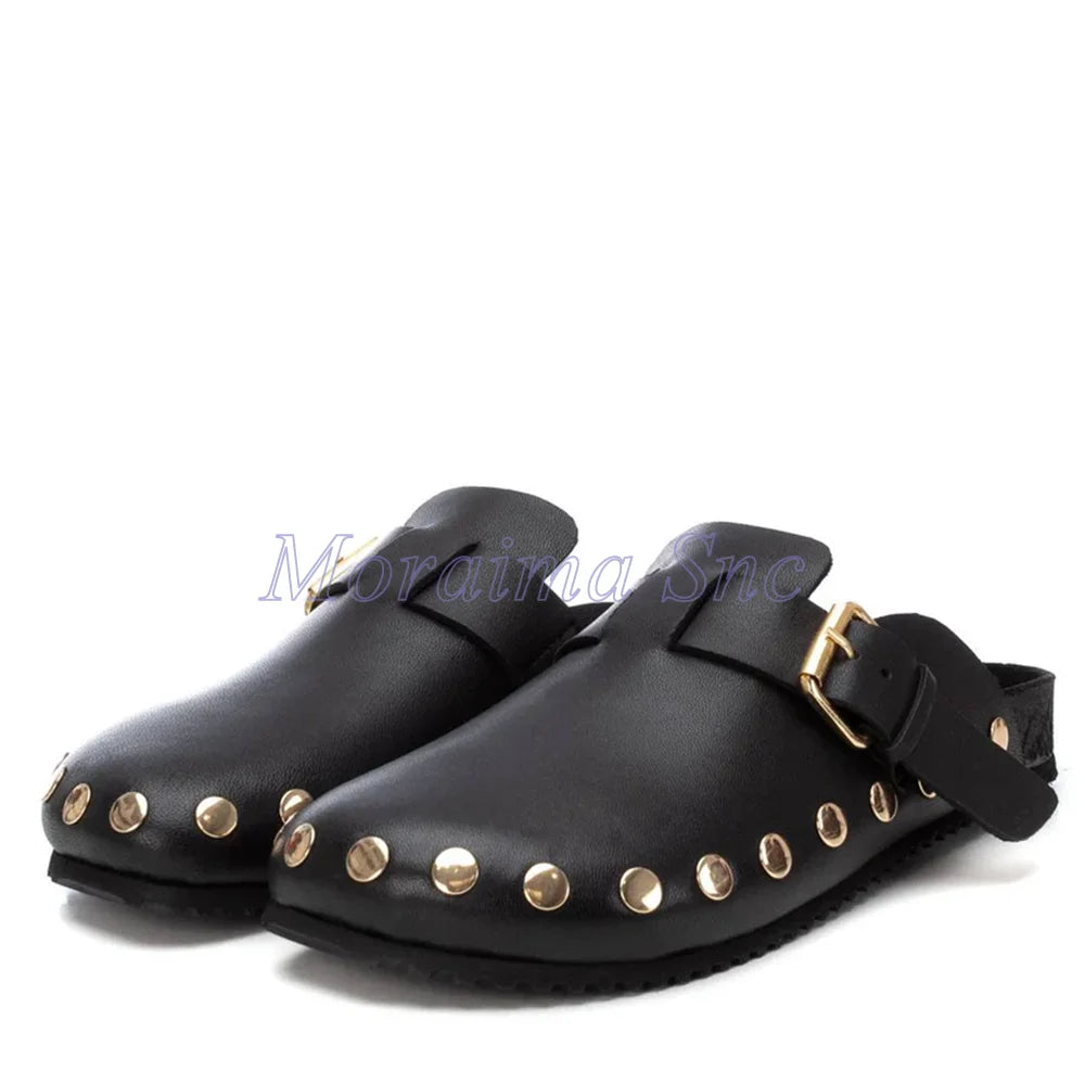 Studded Western Buckle Mules