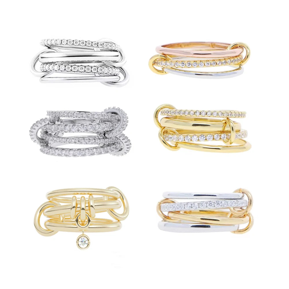 Gold Tone Pink Zircon Stacking Band Rings for Women