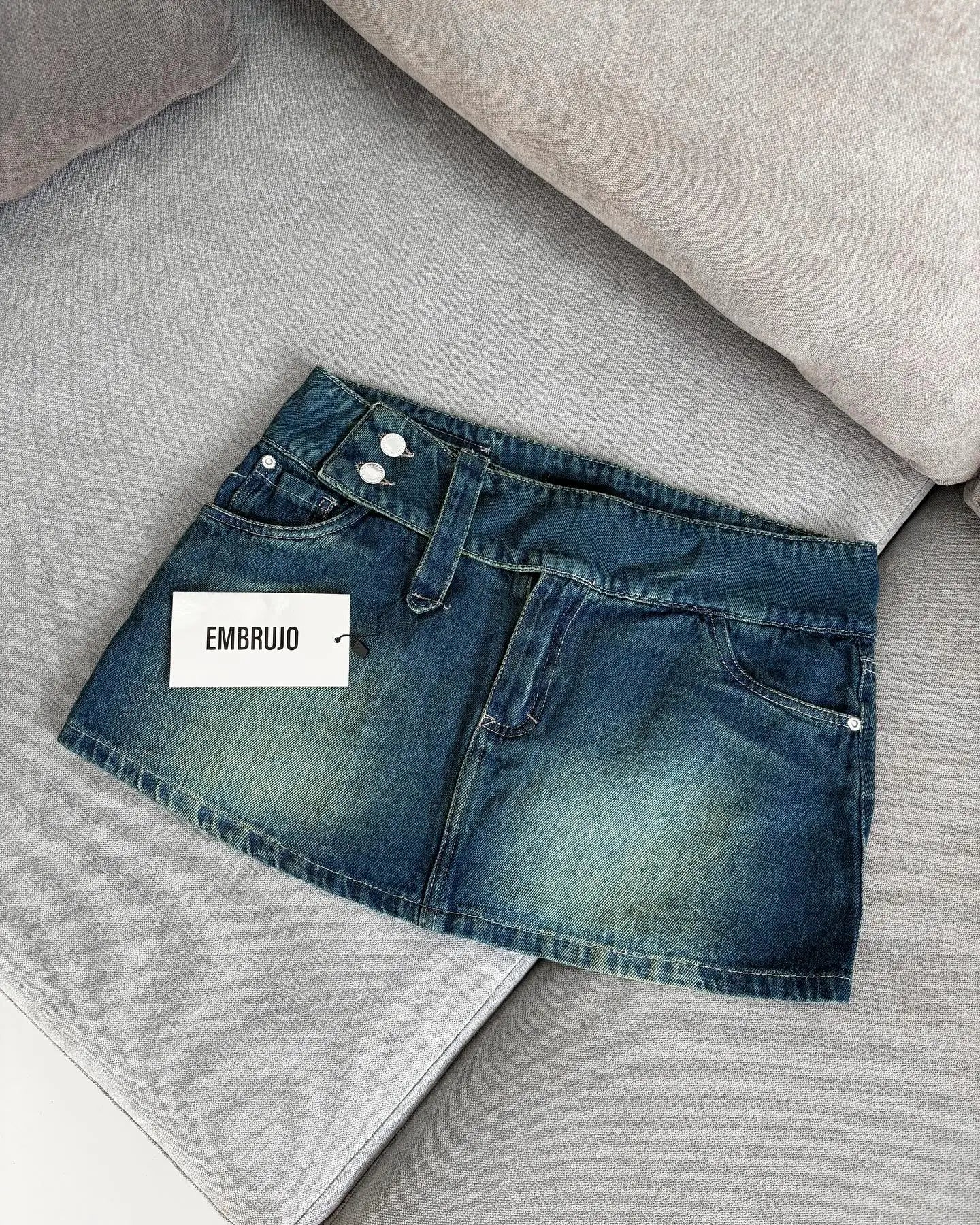 Solid Blue Denim Mini Skirt
