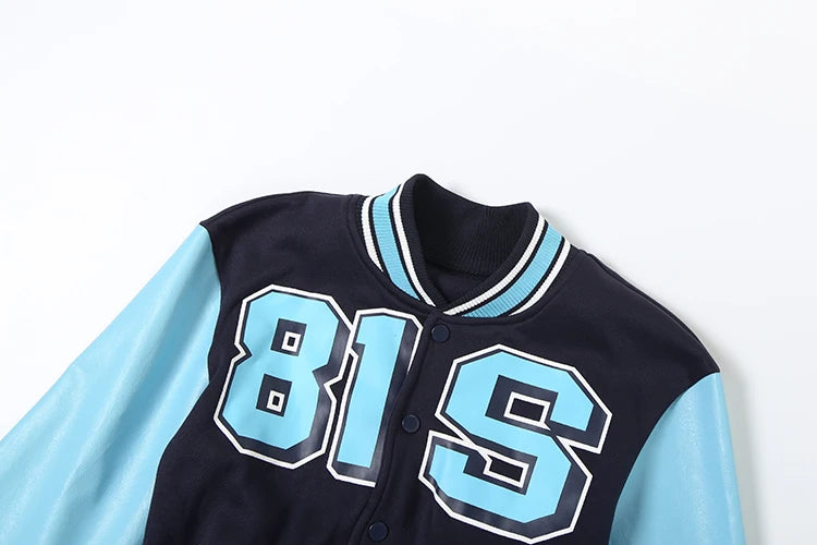 Patchwork Faux Leather Sleeve Cropped Jacket for Women