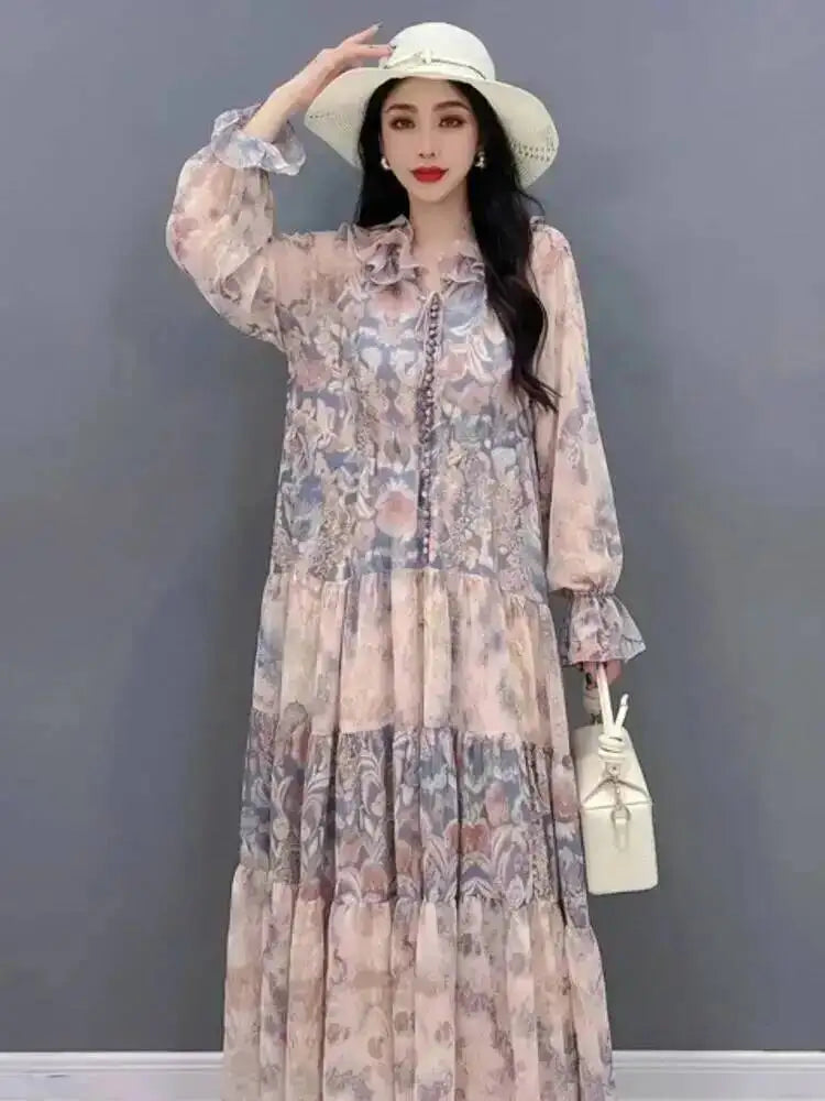 Printed Long Sleeve Maxi Dress