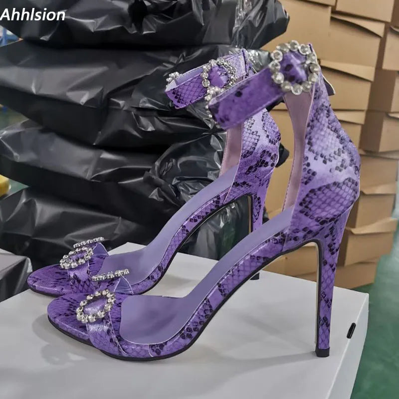 Elegant Purple Crystal Zippered Stiletto Sandals For Women