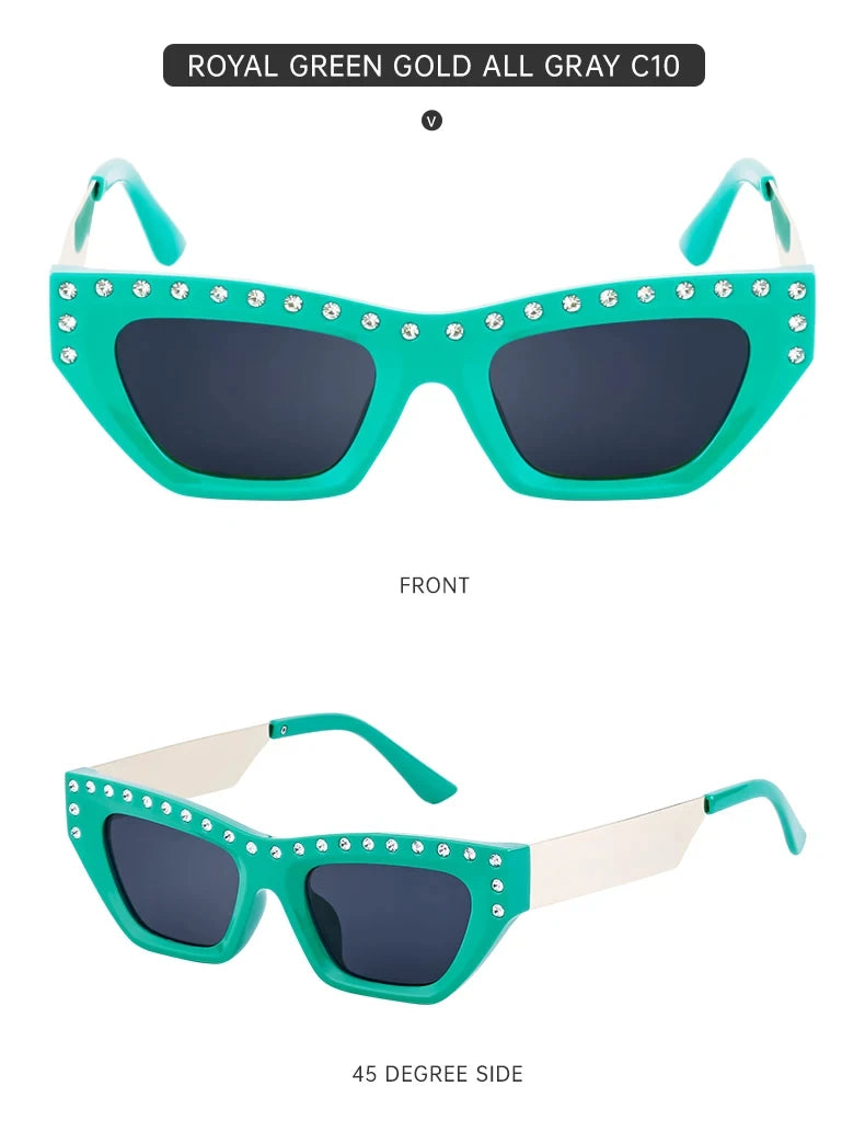 Rhinestone Cat Eye Rectangle Sunglasses
