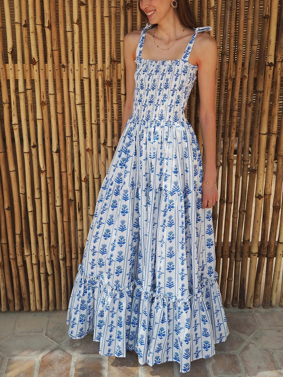 Women'S Sleeveless Printed Lace Up Dress Casual Summer Printed Lace Up A-Line Party Dress Suitable For Holiday Beach Street Wear