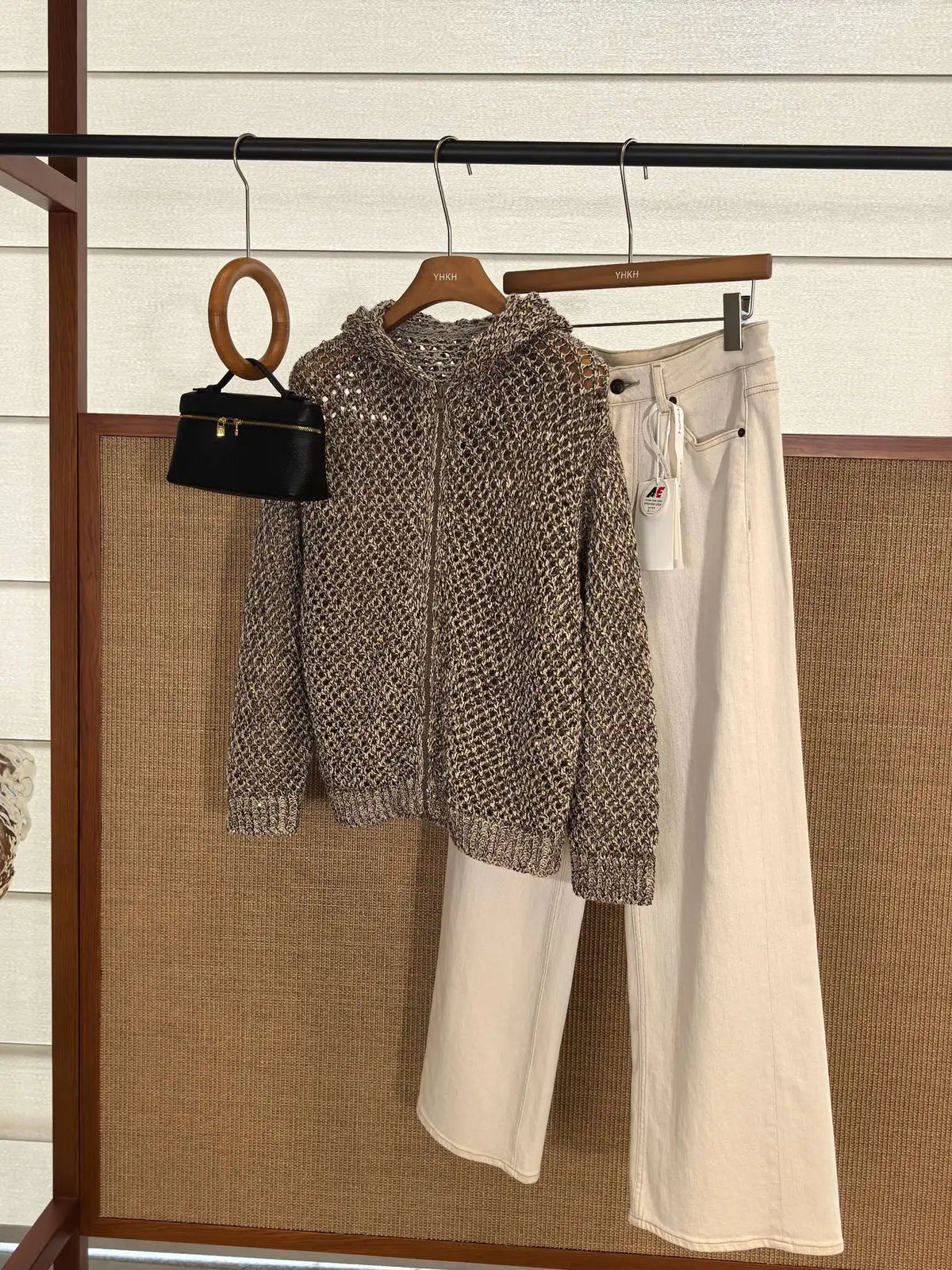 Sequined Hooded Knit Cardigan with Zipper for Women