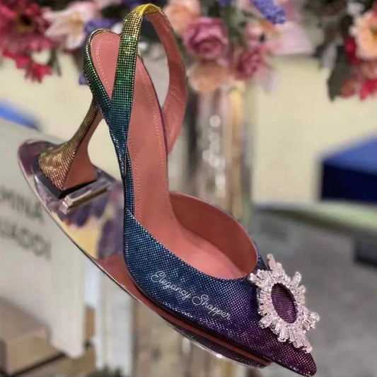 Rainbow Rhinestone Super High Heel Sandals for Women
