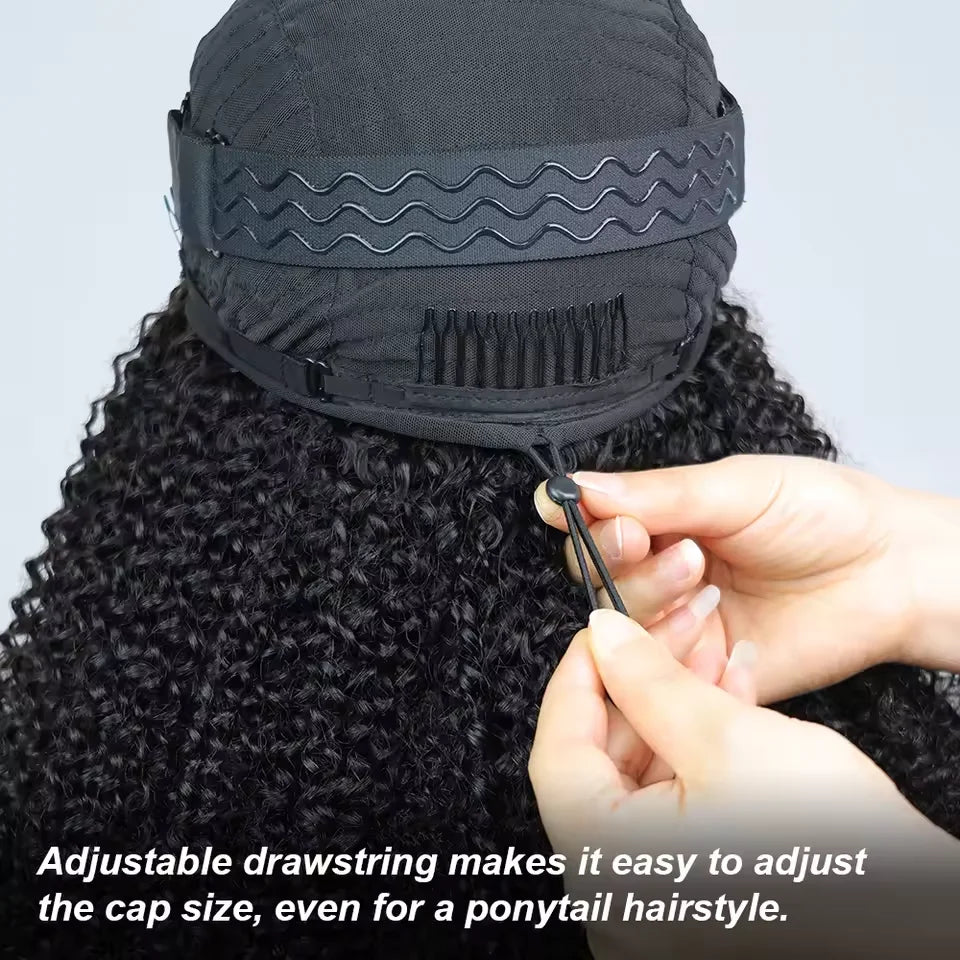 Seamless Drawstring Kinky Curly Half Wig for Women