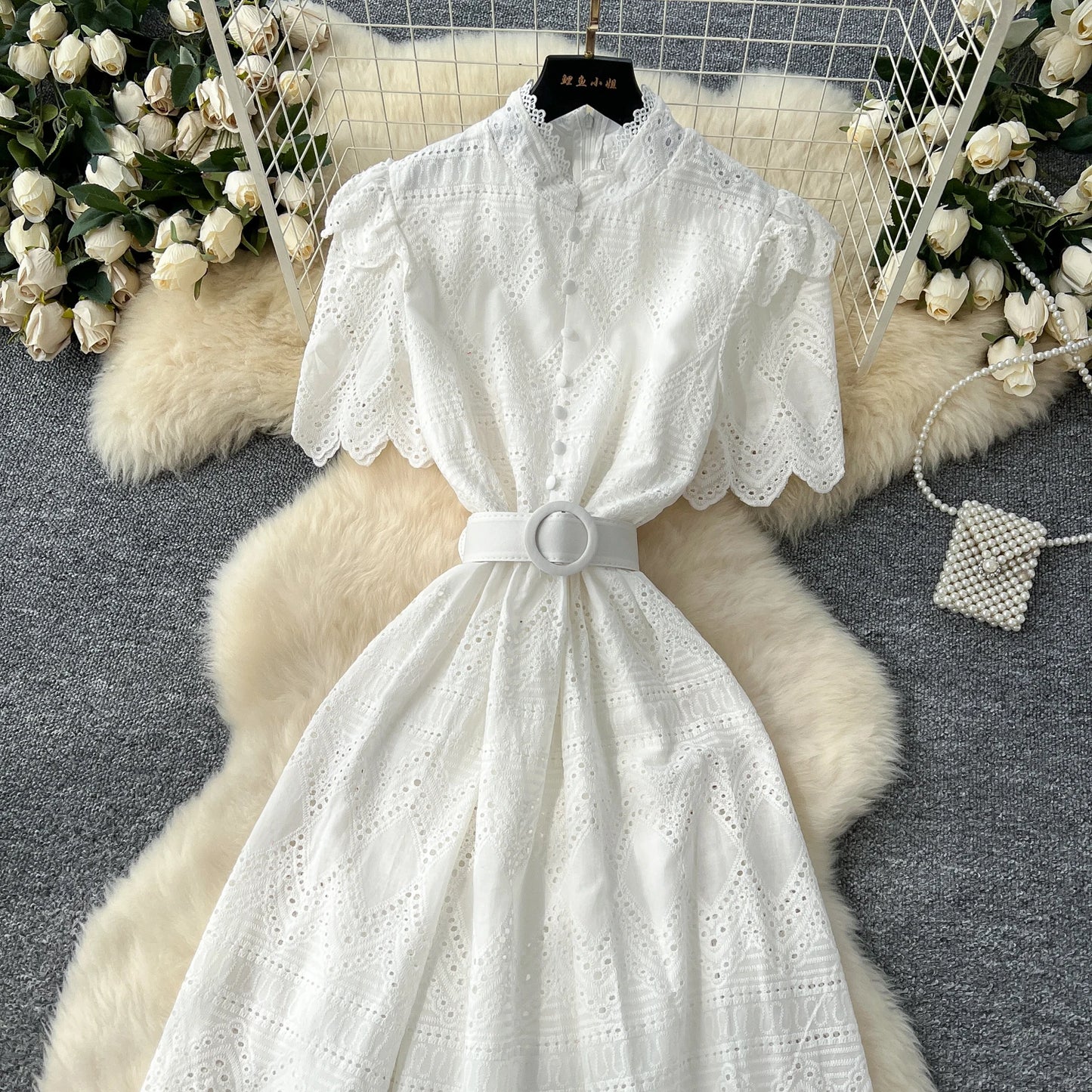 O-Neck Sash Embellished A-Line Dress