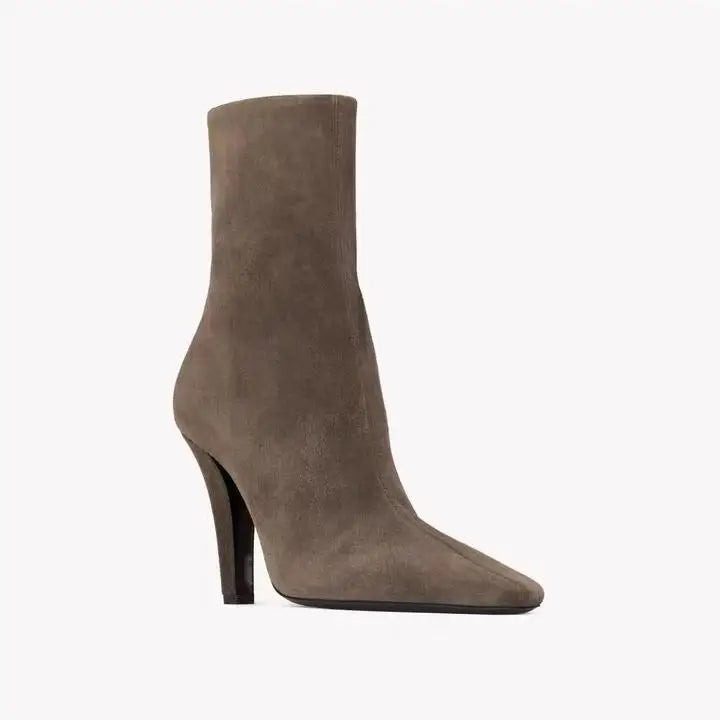 Pointy Toe Grey Suede Zippered Ankle Boots for Women