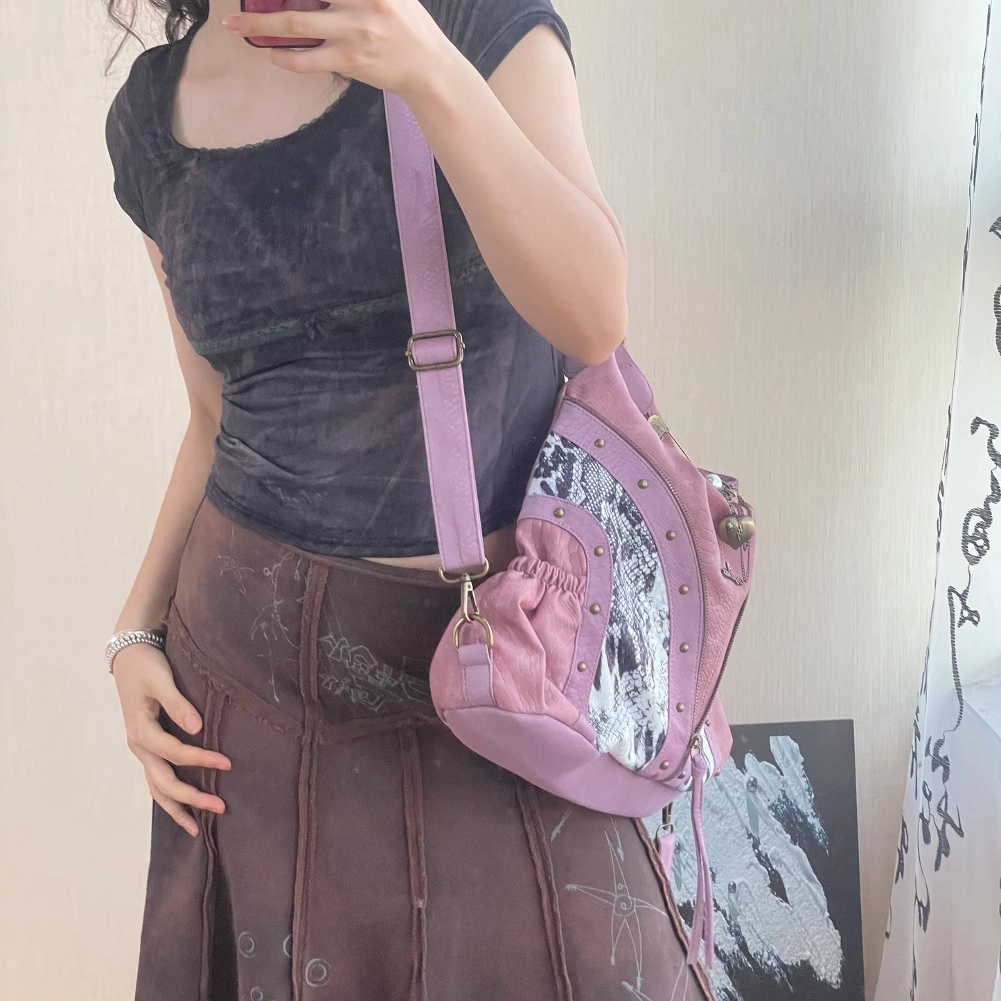 Original Design Retro Rivet Leopard Print Punk Backpack Commuter Large Capacity Tote Crossbody Bags for Women Hot Selling