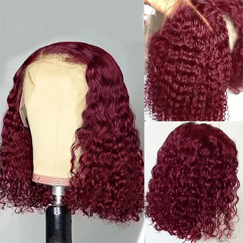 Deep Wave Lace Front Brazilian Human Hair Bob Wigs For Women