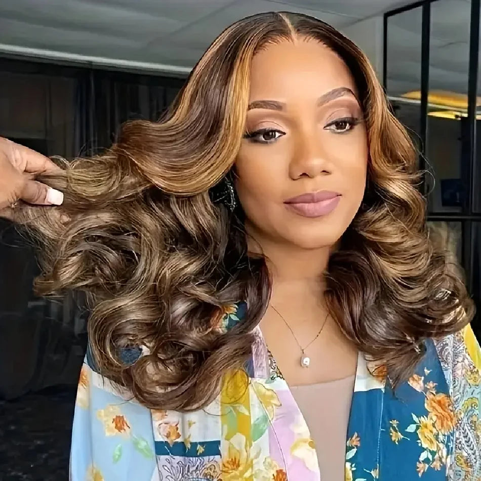 Honey Blonde Ombre Body Wave Lace Front Bob Wig for Women