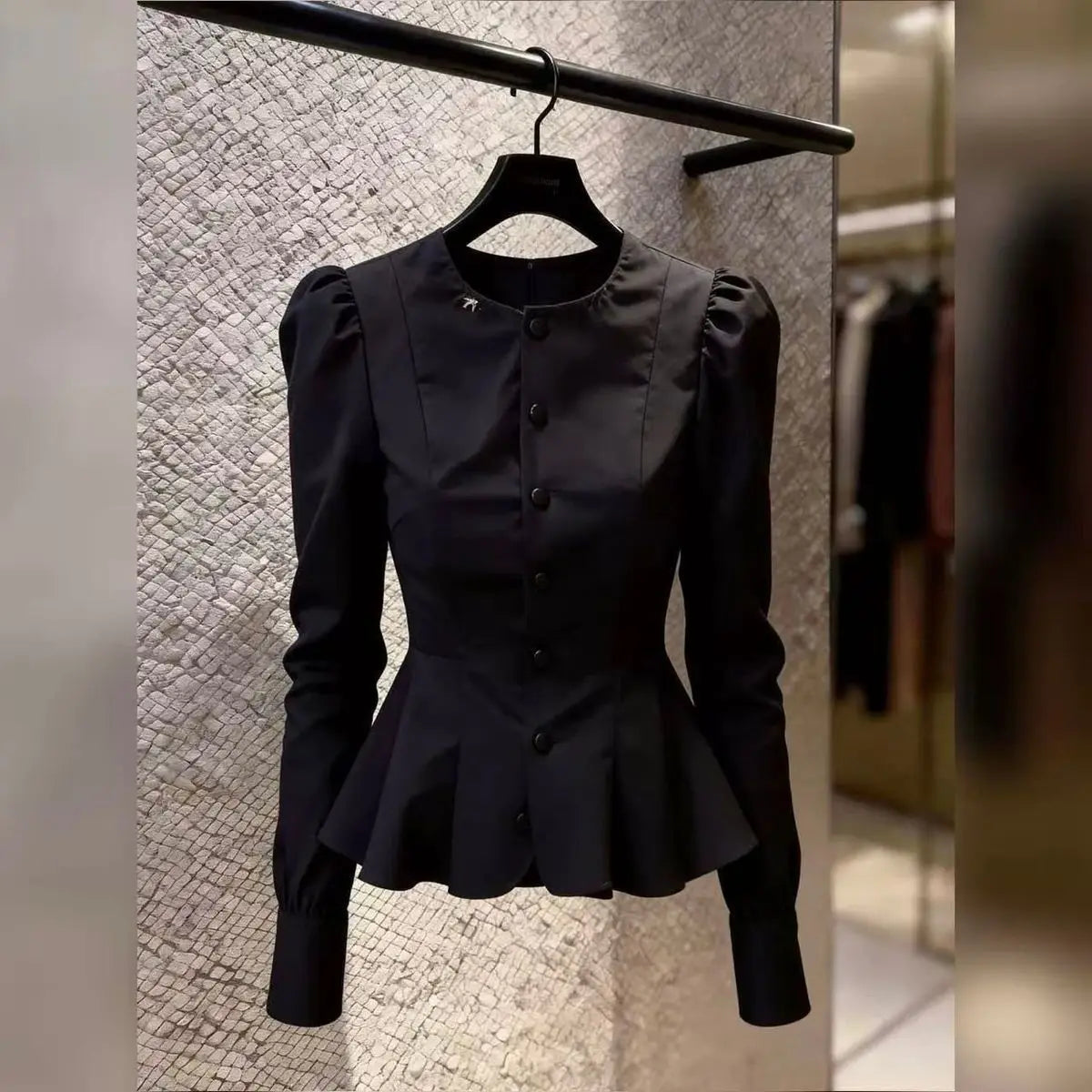 Classic Black Chiffon Round Neck Casual Shirt For Women