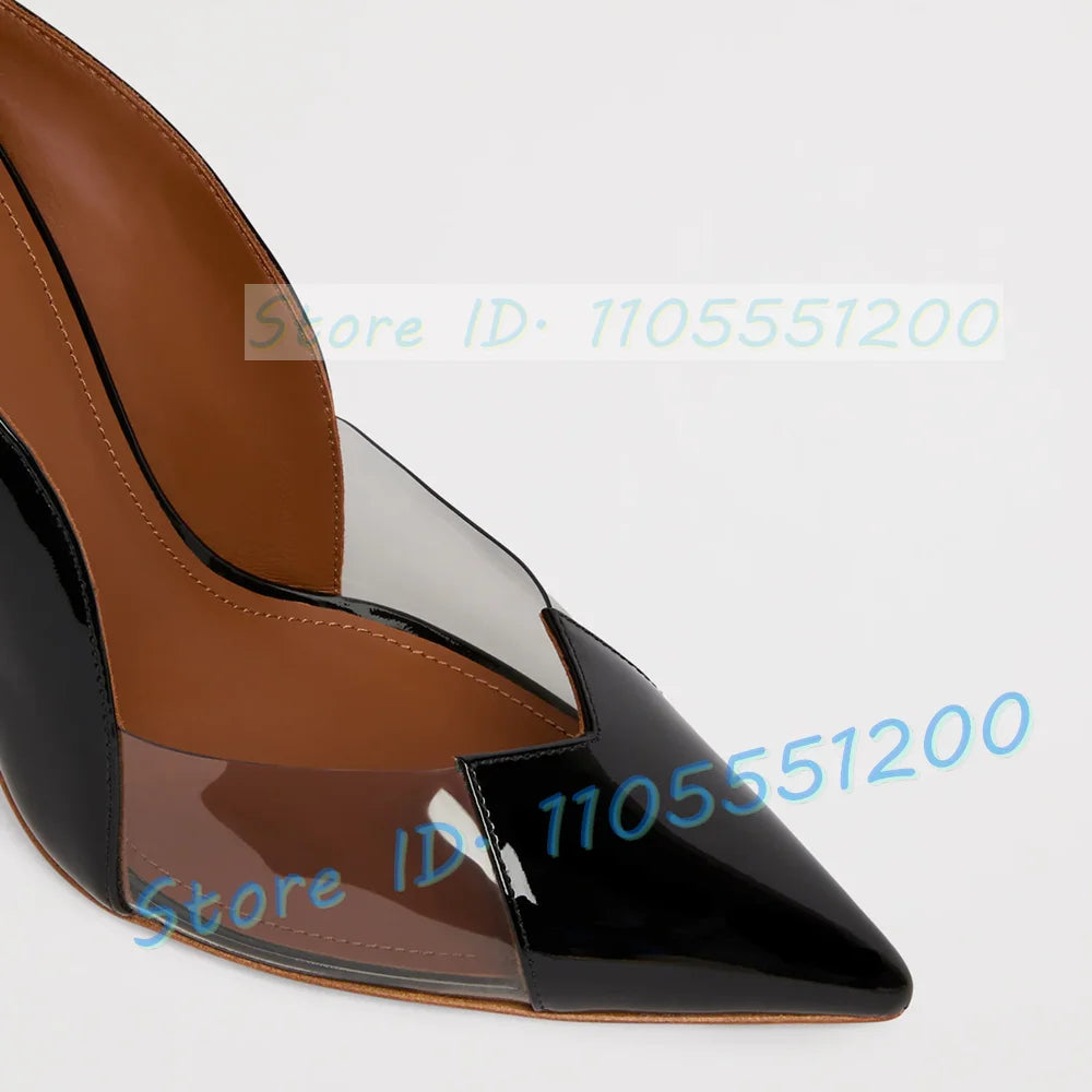 Burgundy Leather Clear PVC Stiletto Sandals for Women