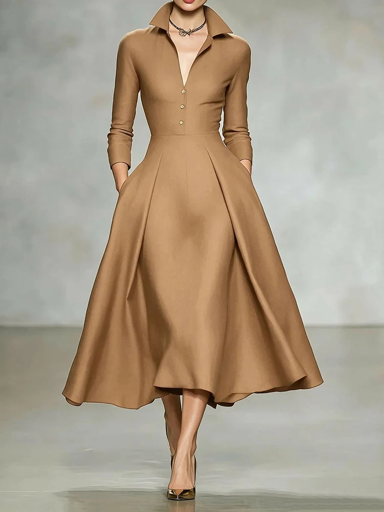 Long Sleeve Deep V Neck Patchwork Maxi Dress for Women