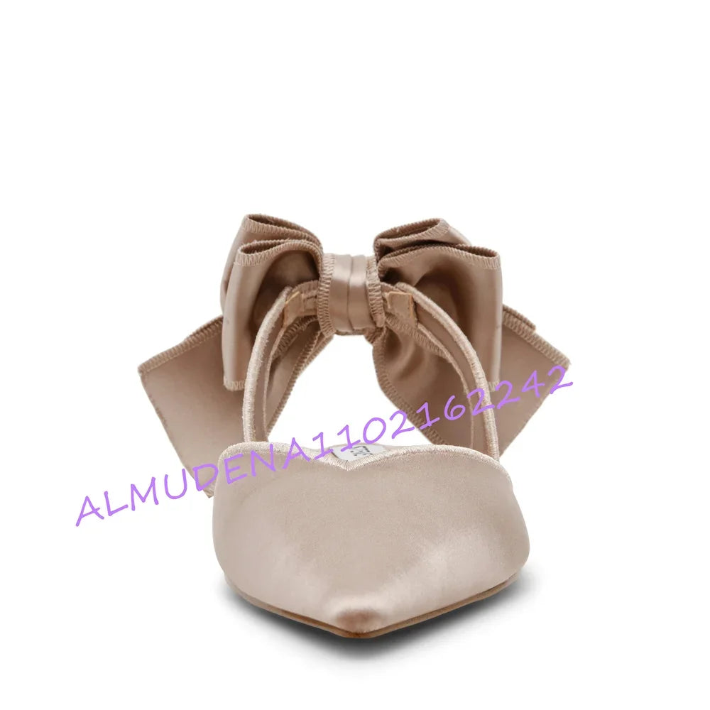 Elegant Satin Pointed Toe Bow Slingback Flats for Women