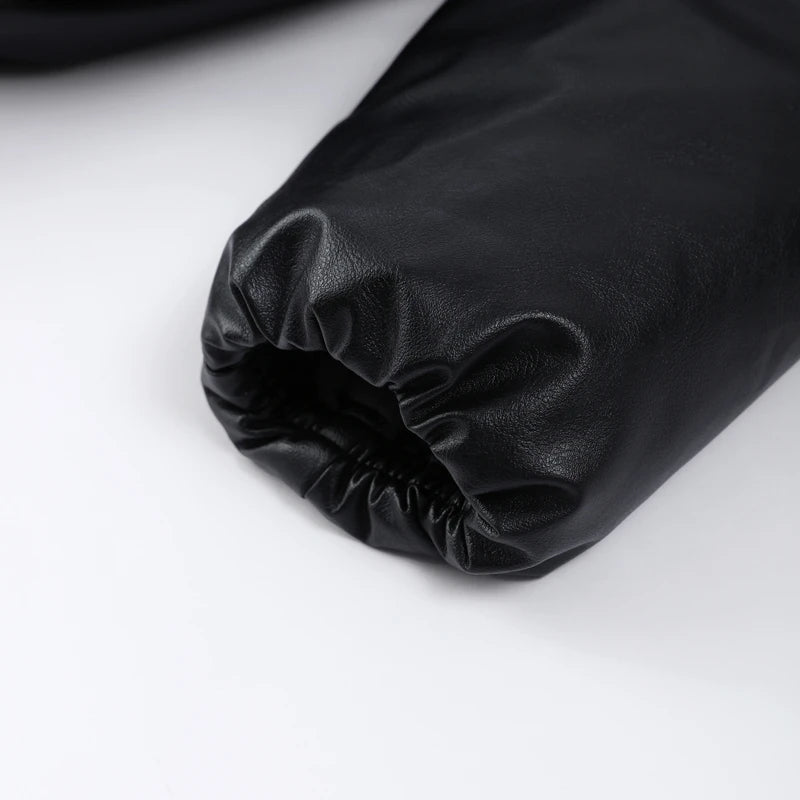 PU Leather Women's Cotton Coat Vintage Laple Full Sleeve Thicken Pockets Female Parka Jackets 2025 Autumn Winter Lady Streetwear