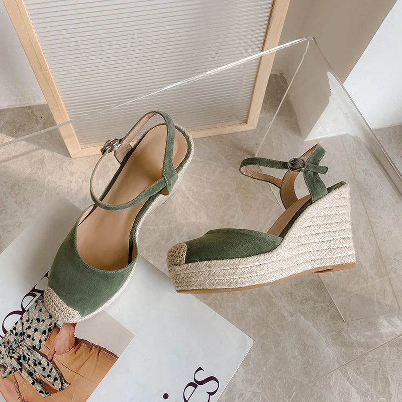 Elegant Apricot Suede Wedge Platform Sandals for Women