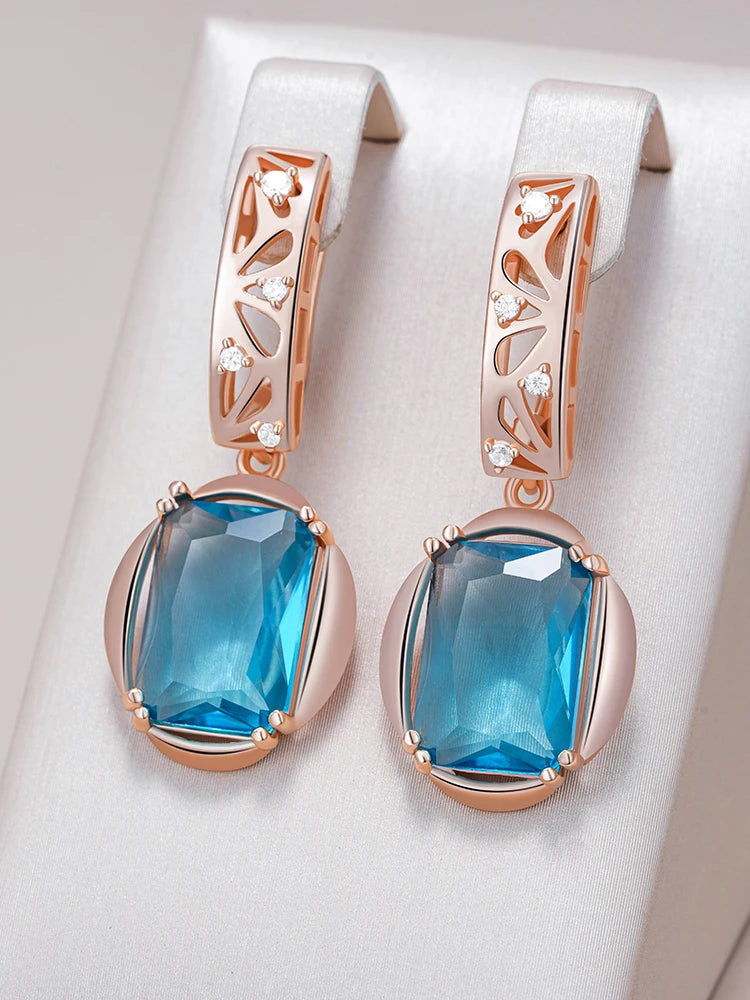 Rose Gold Blue Zircon Drop Earrings