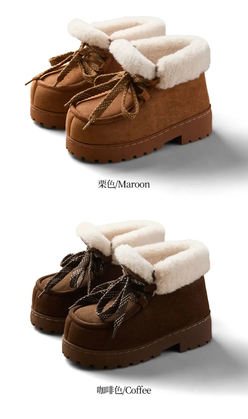 Warm Plush Lined Lace Up Faux Suede Ankle Boots for Women
