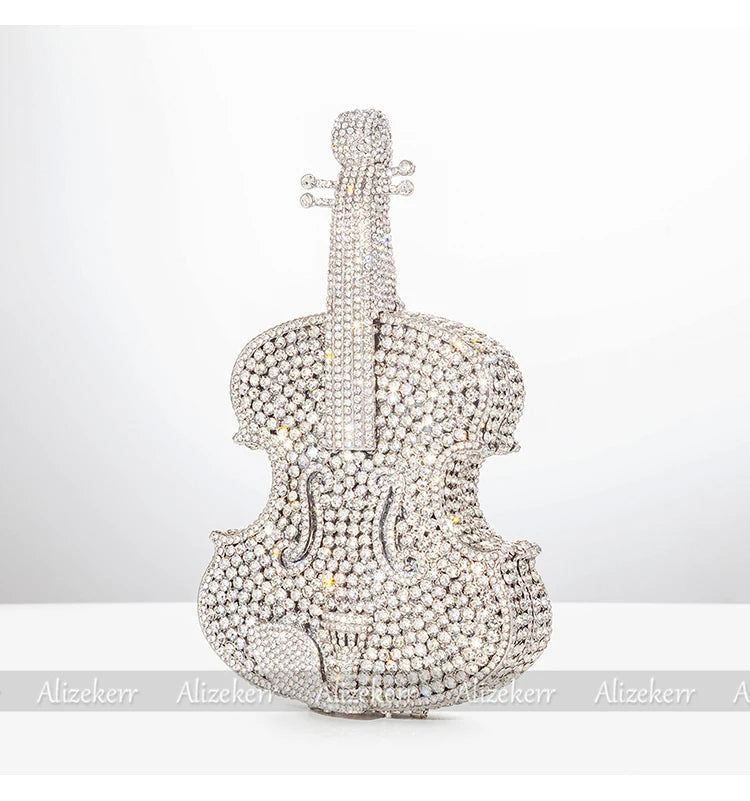 Elegant Crystal Violin Shaped Evening Clutch for Women