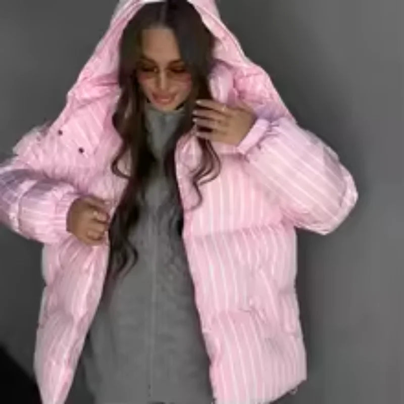 Striped Cotton Quilted Coat Single Breasted for Women