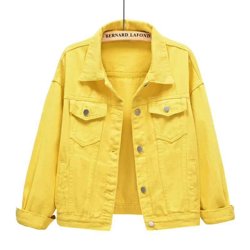 Long Sleeved Single Breasted Denim Coat with Lapel for Women