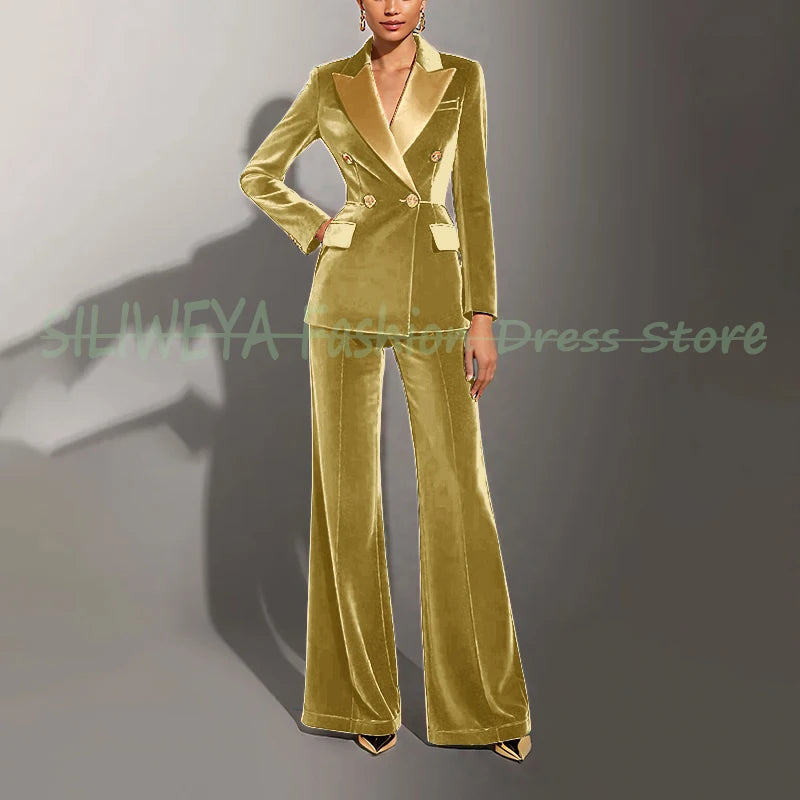Double Breasted Velvet Suit Set