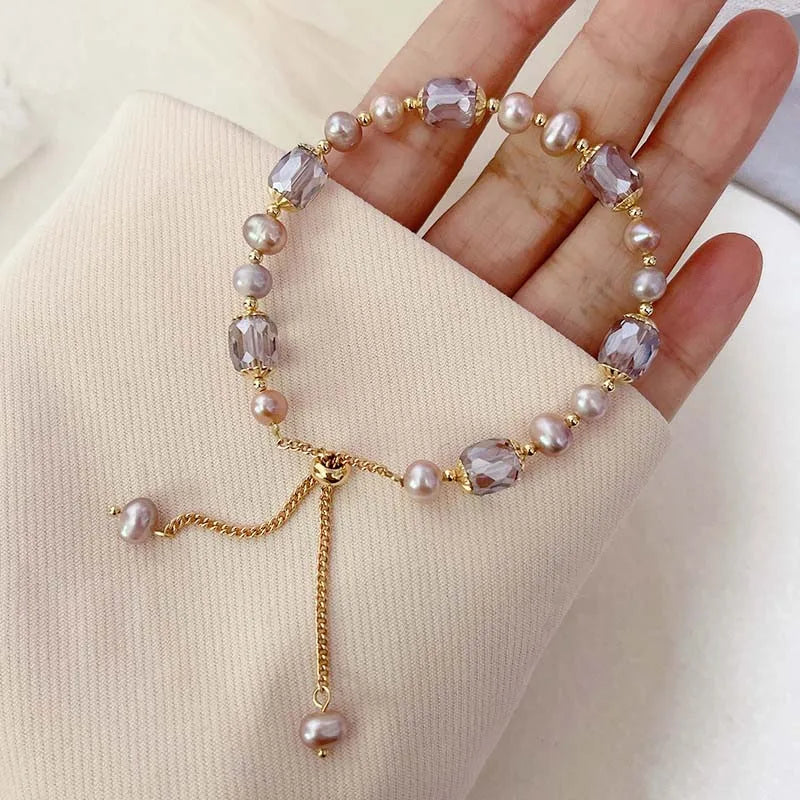 Purple Pearl Crystal Chain Bracelet