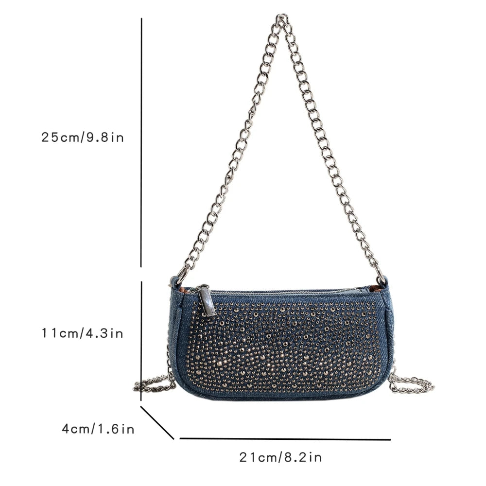 Rhinestone Appliqued Chain Shoulder Crossbody Bags for Women