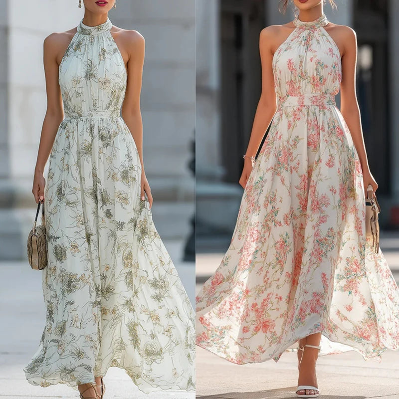 Floral Print Off Shoulder Chiffon Maxi Dress for Women