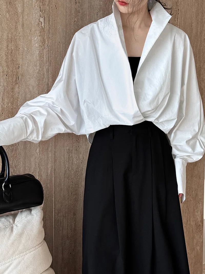 Batwing Sleeve Stand Collar Blouse