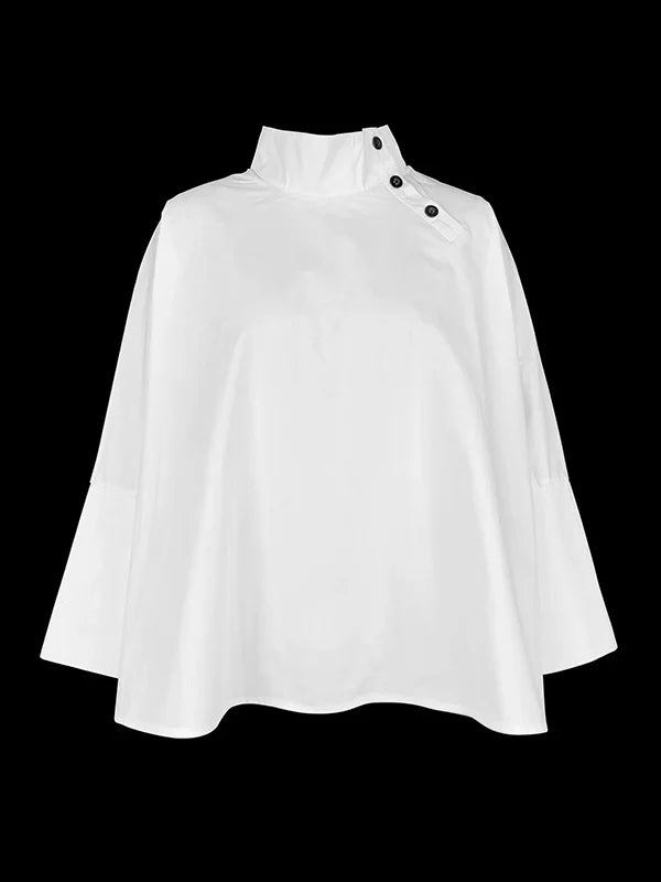 Beautyblue Women's Ubran Blouses White Shirts Tops Fashion Cotton Stand Collar Loose Long Sleeves Buttons Simple Women Clothing