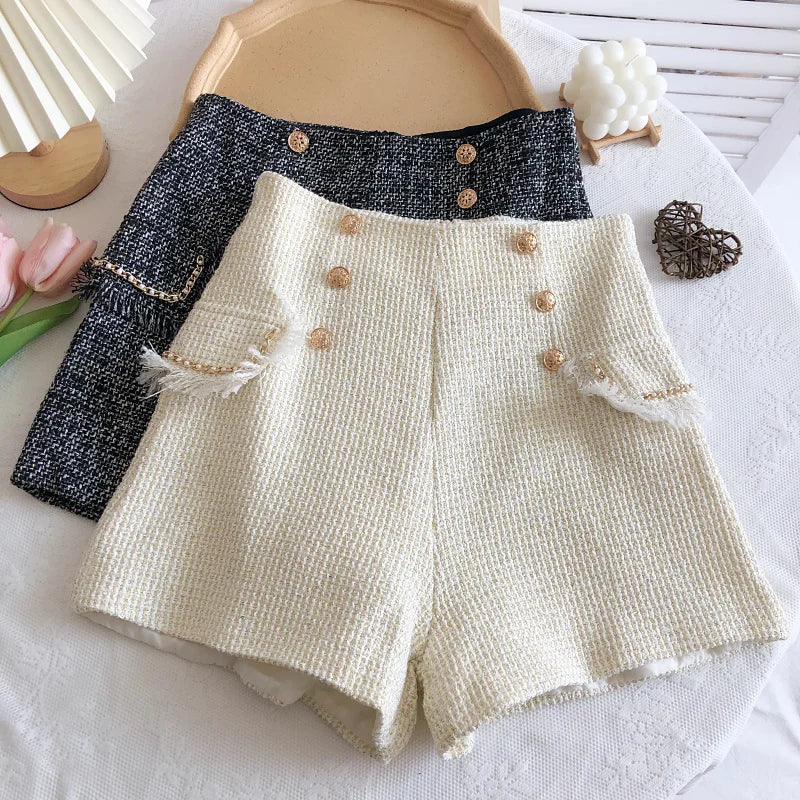 Tweed Double Breasted Tassel Shorts